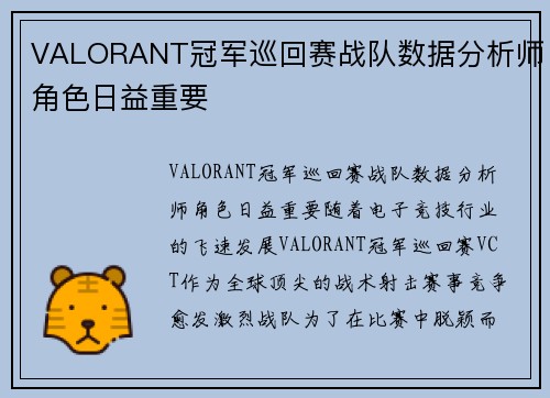 VALORANT冠军巡回赛战队数据分析师角色日益重要